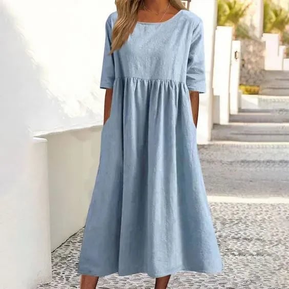 Midi Zomerjurk Dames van Katoen met Geplooid Ontwerp - Zova - Fashion