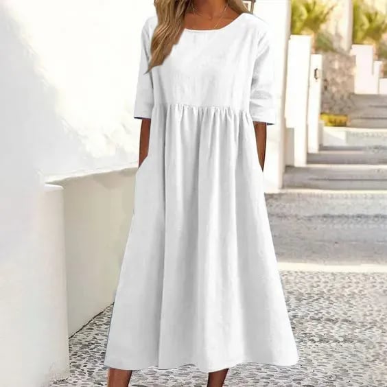 Midi Zomerjurk Dames van Katoen met Geplooid Ontwerp - Zova - Fashion