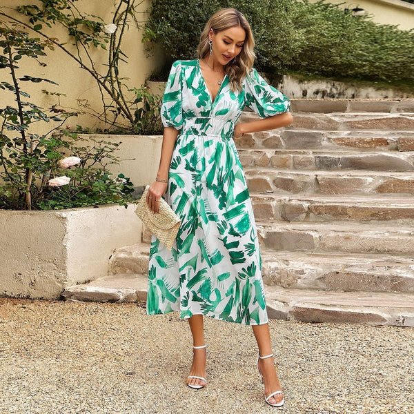 Midi Zomerjurk Dames van Katoen met Hoge Taille en Pofmouwen - Zova - Fashion