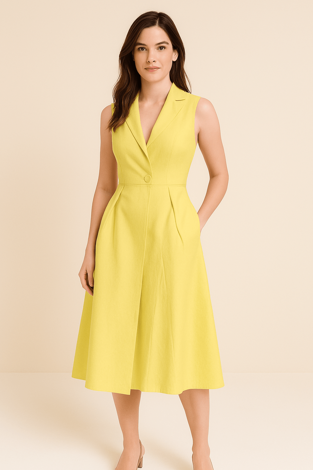 Midi Zomerjurk Dames van Katoenmix met V - Hals en Knoopsluiting - ZovaFashion - Midi Jurken