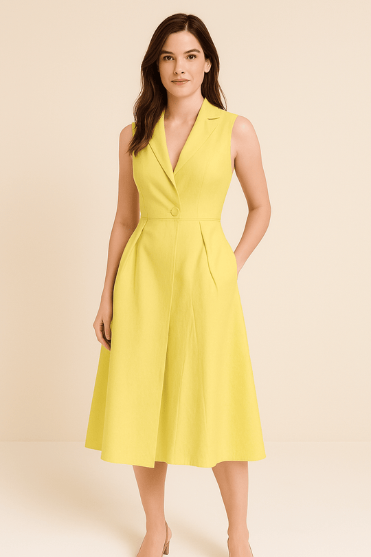 Midi Zomerjurk Dames van Katoenmix met V - Hals en Knoopsluiting - ZovaFashion - Midi Jurken