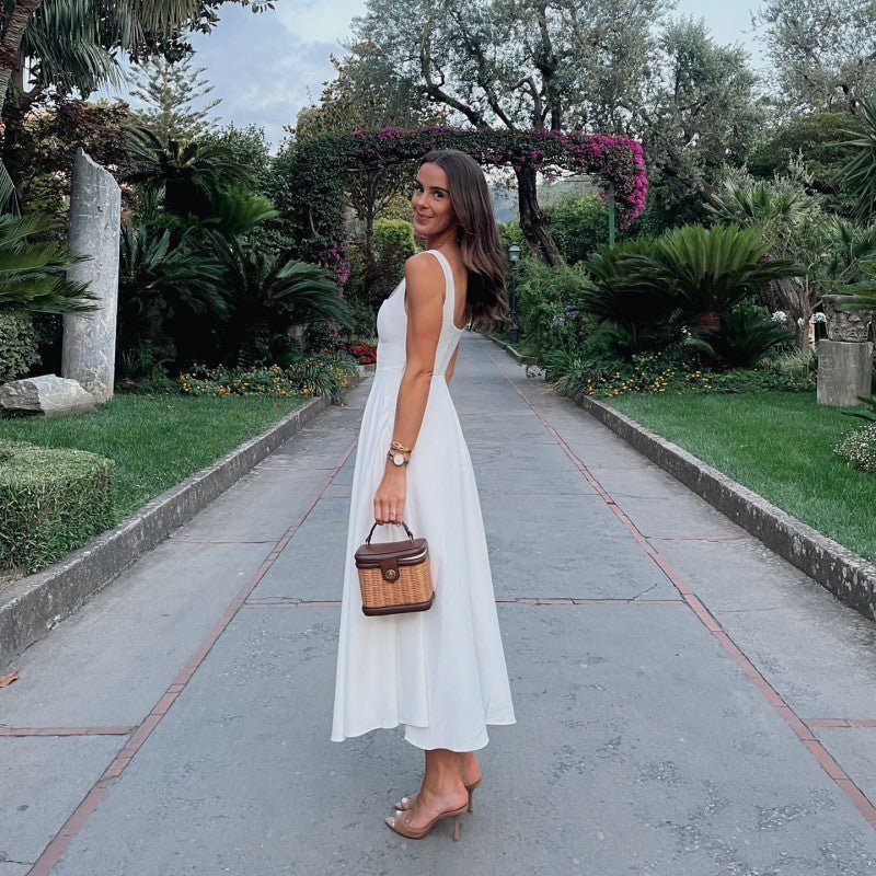 Midi Zomerjurk Dames van Lichtgewicht Polyester met Vierkante Halslijn - ZovaFashion - Midi Jurken