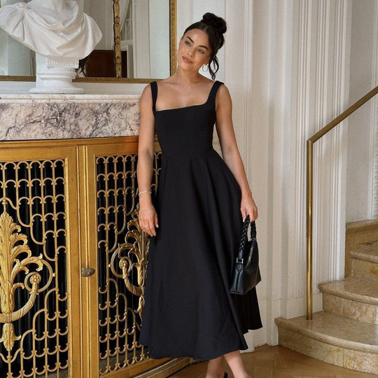 Midi Zomerjurk Dames van Lichtgewicht Polyester met Vierkante Halslijn - ZovaFashion - Midi Jurken