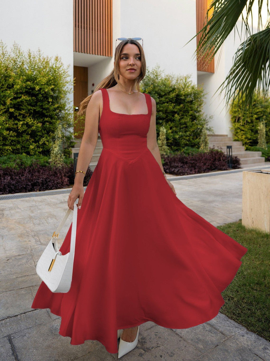 Midi Zomerjurk Dames van Lichtgewicht Polyester met Vierkante Halslijn - ZovaFashion - Midi Jurken