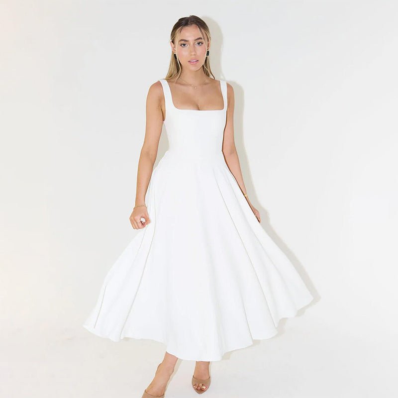 Midi Zomerjurk Dames van Lichtgewicht Polyester met Vierkante Halslijn - ZovaFashion - Midi Jurken