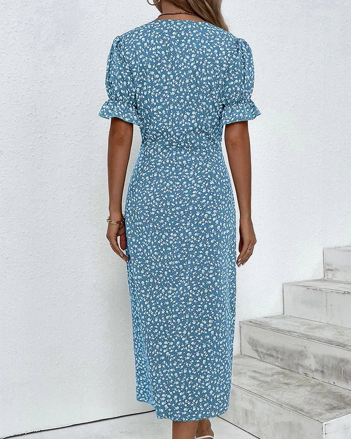 Midi Zomerjurk Dames van Rayon met V - Hals en Ruffle Mouw Detail - ZovaFashion - Midi Jurken
