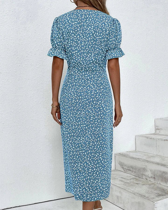 Midi Zomerjurk Dames van Rayon met V - Hals en Ruffle Mouw Detail - ZovaFashion - Midi Jurken