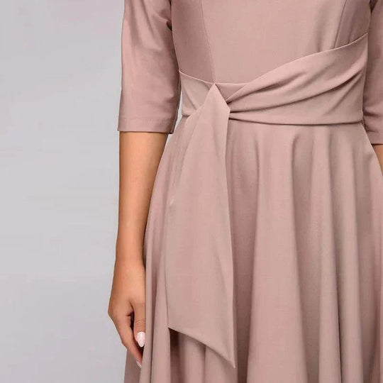 Midi Zomerjurk Dames van Zachte Viscose met A - Lijn en 3/4 Mouw - ZovaFashion - Midi Jurk