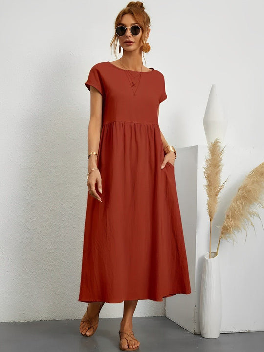 Midi Zomerjurk in Ademend Katoen met Flatterende Pasvorm - ZovaFashion - Midi Jurk