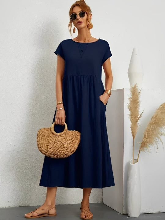 Midi Zomerjurk in Ademend Katoen met Flatterende Pasvorm - ZovaFashion - Midi Jurk
