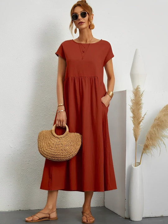 Midi Zomerjurk in Ademend Katoen met Flatterende Pasvorm - ZovaFashion - Midi Jurk