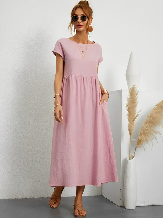Midi Zomerjurk in Ademend Katoen met Flatterende Pasvorm - ZovaFashion - Midi Jurk