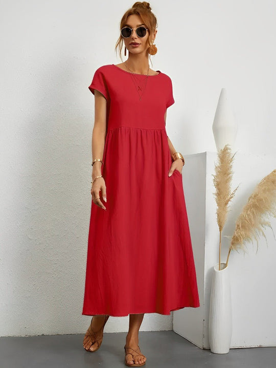 Midi Zomerjurk in Ademend Katoen met Flatterende Pasvorm - ZovaFashion - Midi Jurk