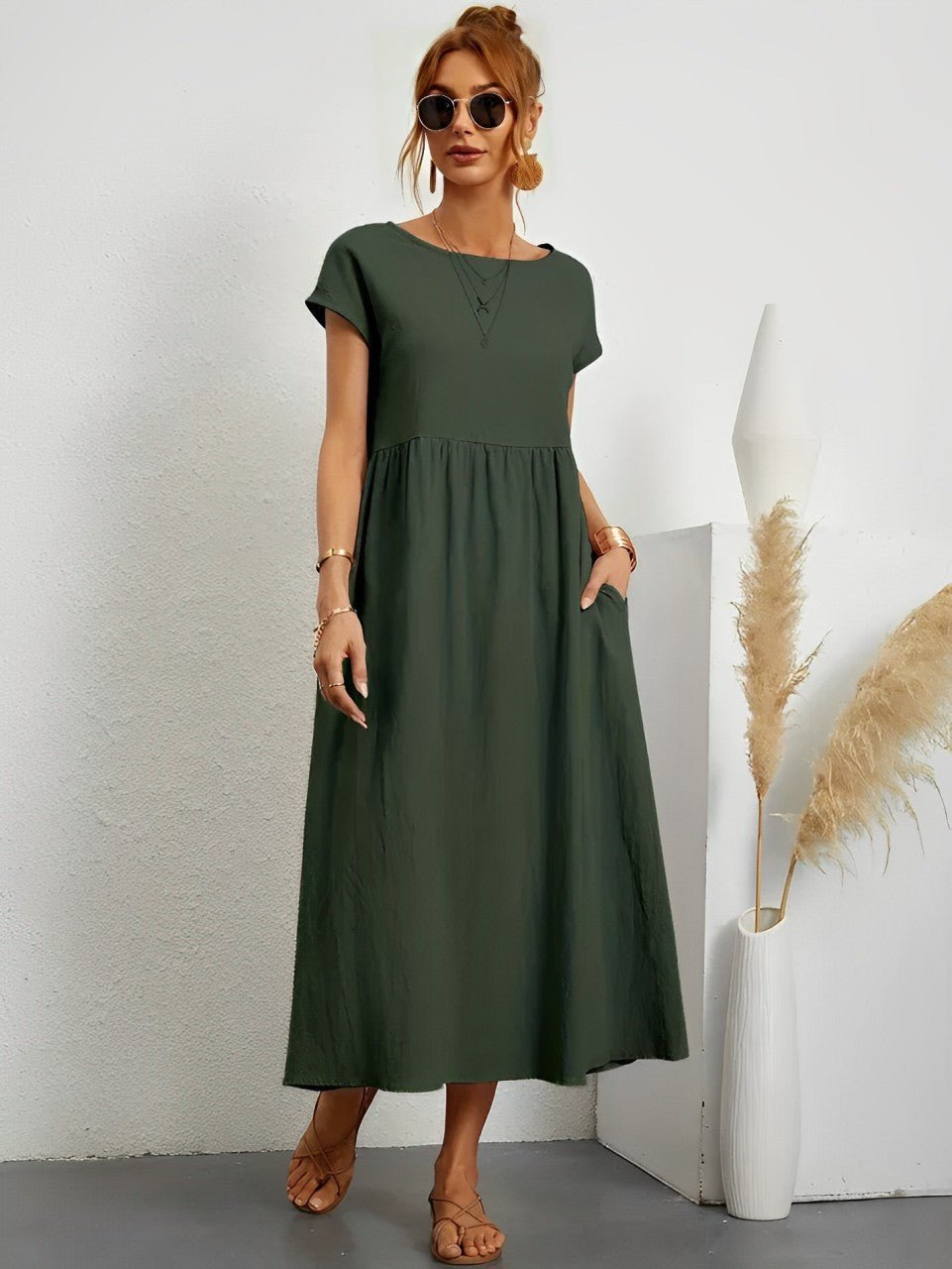 Midi Zomerjurk in Ademend Katoen met Flatterende Pasvorm - ZovaFashion - Midi Jurk