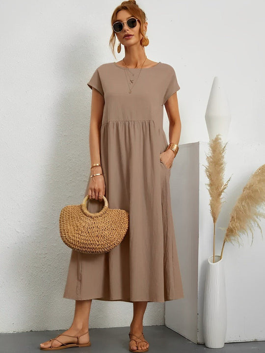 Midi Zomerjurk in Ademend Katoen met Flatterende Pasvorm - ZovaFashion - Midi Jurk