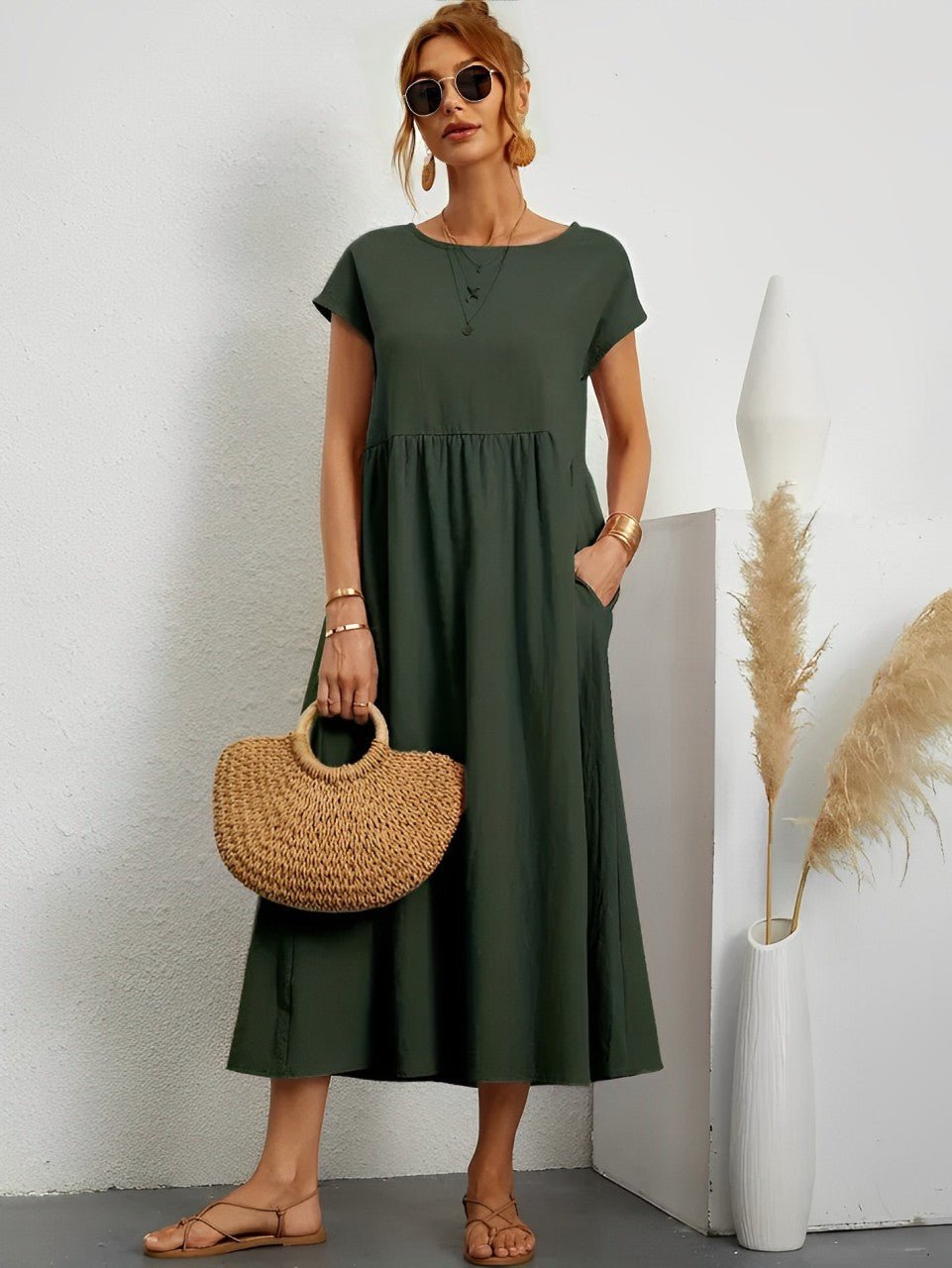 Midi Zomerjurk in Ademend Katoen met Flatterende Pasvorm - ZovaFashion - Midi Jurk
