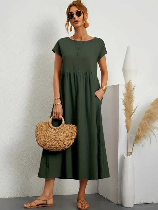 Midi Zomerjurk in Ademend Katoen met Flatterende Pasvorm - ZovaFashion - Midi Jurk