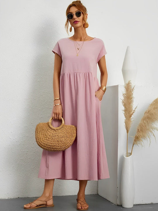 Midi Zomerjurk in Ademend Katoen met Flatterende Pasvorm - ZovaFashion - Midi Jurk