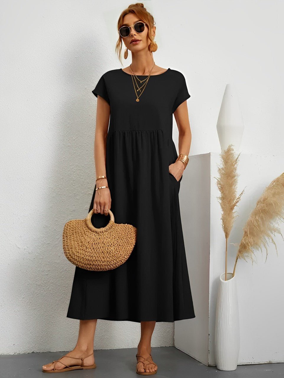 Midi Zomerjurk in Ademend Katoen met Flatterende Pasvorm - ZovaFashion - Midi Jurk