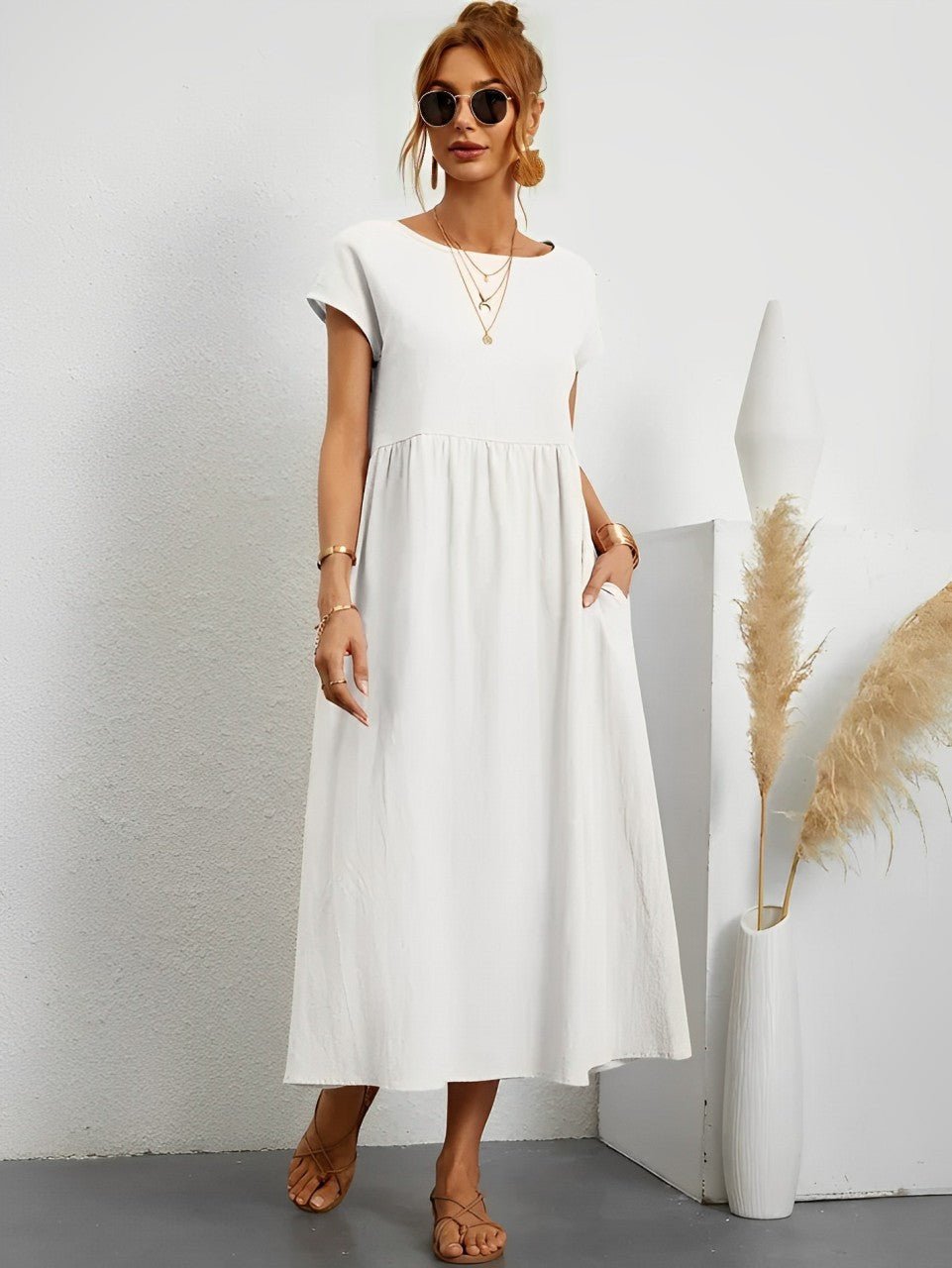 Midi Zomerjurk in Ademend Katoen met Flatterende Pasvorm - ZovaFashion - Midi Jurk