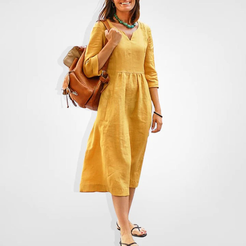 Midi Zomerjurk in Katoen - Polyester met Flatterende Pasvorm en Tijdloze Stijl - Zova - Fashion - Midi Jurk