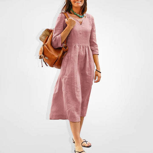 Midi Zomerjurk in Katoen - Polyester met Flatterende Pasvorm en Tijdloze Stijl - Zova - Fashion - Midi Jurk