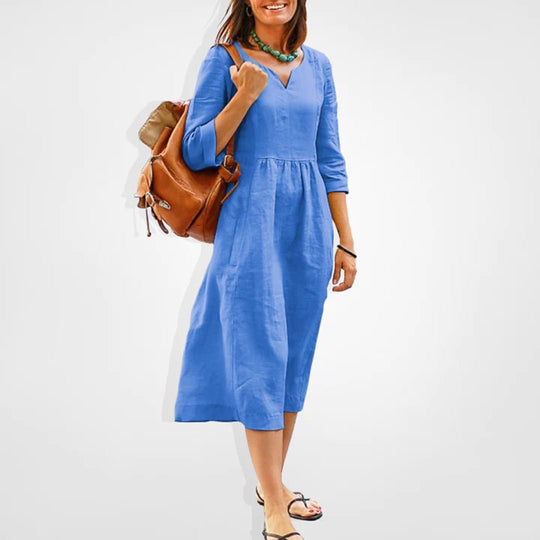 Midi Zomerjurk in Katoen - Polyester met Flatterende Pasvorm en Tijdloze Stijl - Zova - Fashion - Midi Jurk