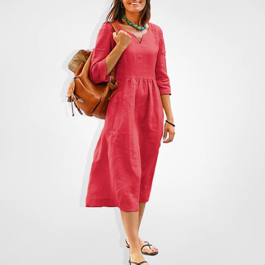 Midi Zomerjurk in Katoen - Polyester met Flatterende Pasvorm en Tijdloze Stijl - Zova - Fashion - Midi Jurk