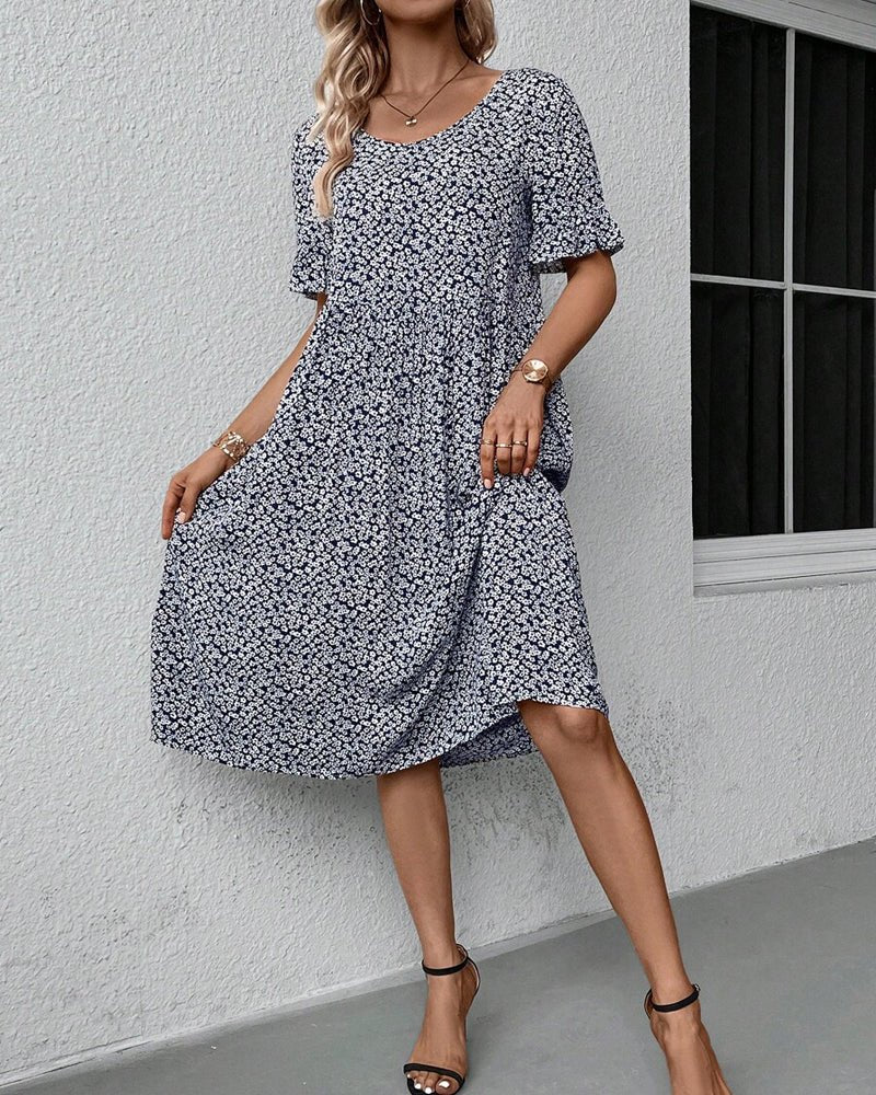 Midi Zomerjurk in Polyester - Blend met Elegant Bloemenpatroon en Flatterende Pasvorm - Zova - Fashion - Midi Jurk