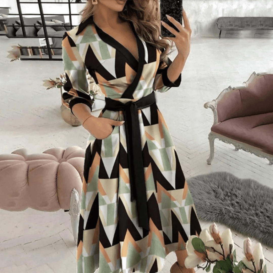Midi Zomerjurk in Polyester met Verstelbare Taille en Elegante Pasvorm - ZovaFashion - Midi Jurk