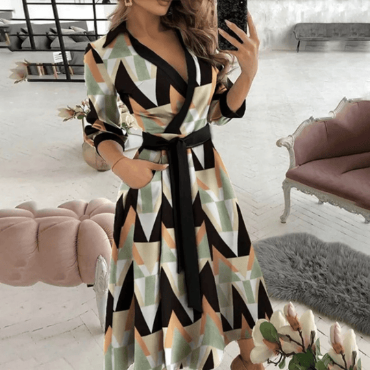 Midi Zomerjurk in Polyester met Verstelbare Taille en Elegante Pasvorm - ZovaFashion - Midi Jurk