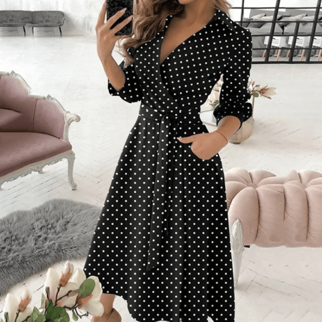 Midi Zomerjurk in Polyester met Verstelbare Taille en Elegante Pasvorm - ZovaFashion - Midi Jurk
