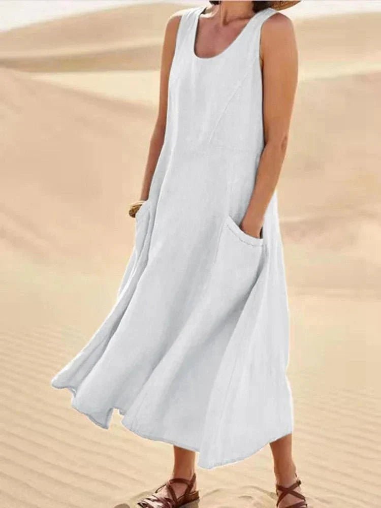 Midi Zomerjurk in Premium Stof met Praktische Zakken en Flatterende Pasvorm - ZovaFashion - Midi Jurk