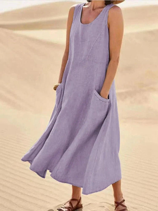 Midi Zomerjurk in Premium Stof met Praktische Zakken en Flatterende Pasvorm - ZovaFashion - Midi Jurk