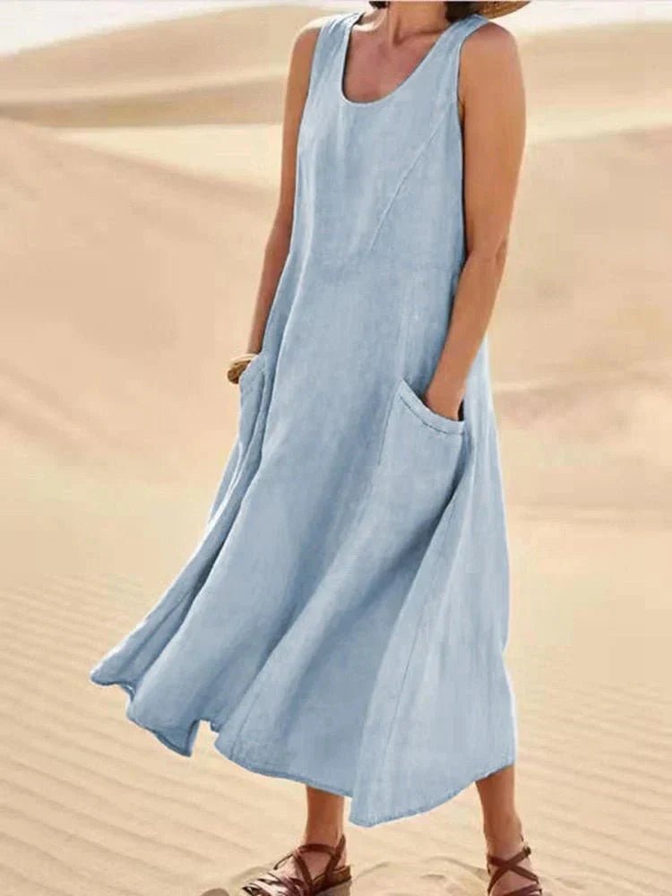 Midi Zomerjurk in Premium Stof met Praktische Zakken en Flatterende Pasvorm - ZovaFashion - Midi Jurk