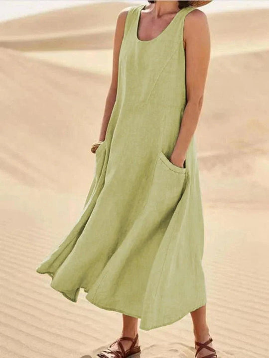 Midi Zomerjurk in Premium Stof met Praktische Zakken en Flatterende Pasvorm - ZovaFashion - Midi Jurk