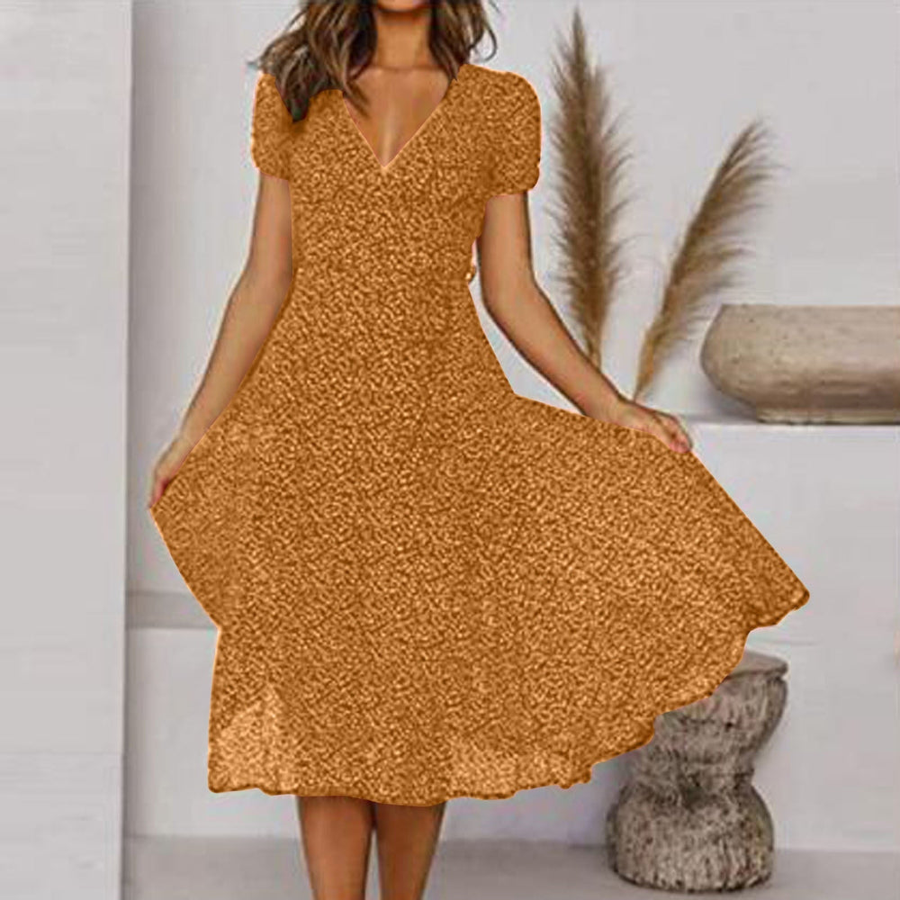 Midi Zomerjurk met V - Hals en A - lijn Silhouet van Lichtgewicht Stof - ZovaFashion - Midi Jurk