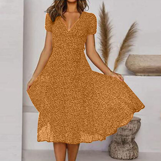Midi Zomerjurk met V - Hals en A - lijn Silhouet van Lichtgewicht Stof - ZovaFashion - Midi Jurk