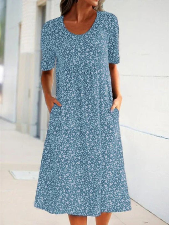 Midi Zomerjurk van Katoen met Bohemian Design en Functionele Voorzakken - ZovaFashion - Midi Jurk