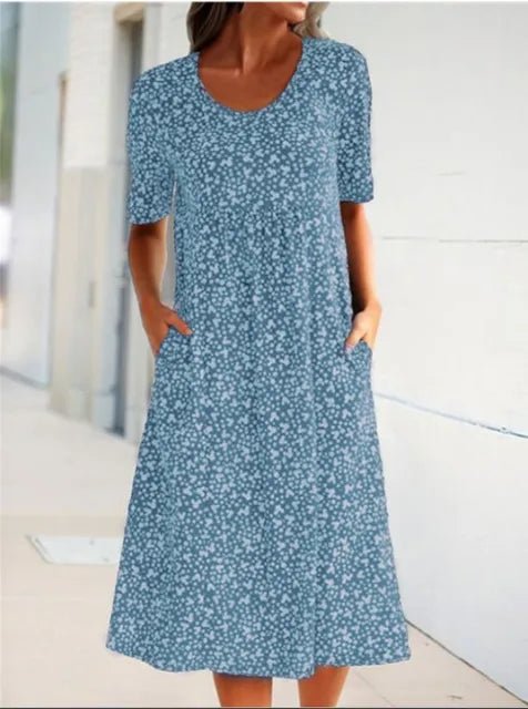 Midi Zomerjurk van Katoen met Bohemian Design en Functionele Voorzakken - ZovaFashion - Midi Jurk