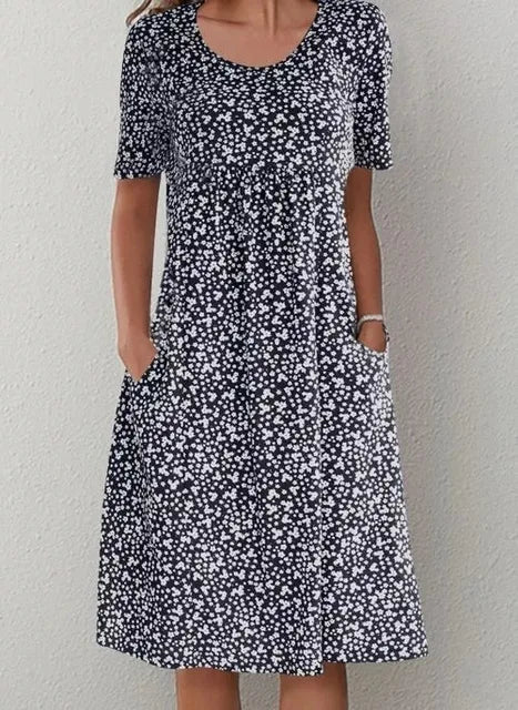 Midi Zomerjurk van Katoen met Bohemian Design en Functionele Voorzakken - ZovaFashion - Midi Jurk