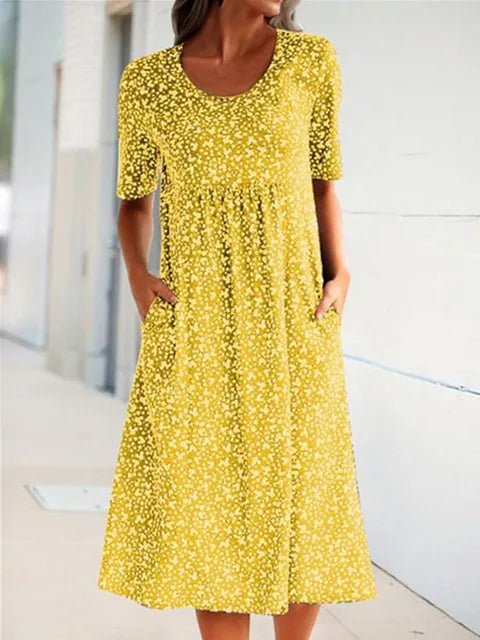 Midi Zomerjurk van Katoen met Bohemian Design en Functionele Voorzakken - ZovaFashion - Midi Jurk