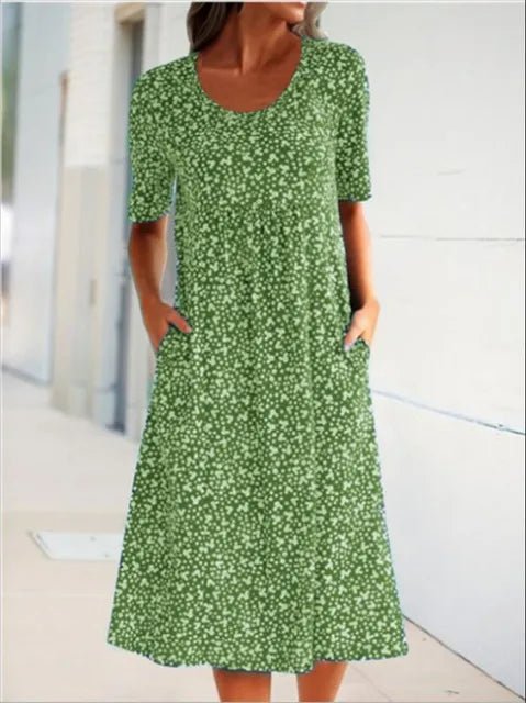 Midi Zomerjurk van Katoen met Bohemian Design en Functionele Voorzakken - ZovaFashion - Midi Jurk