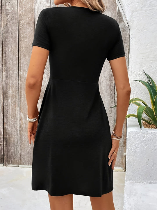 Midi Zomerjurk van Polyester met V - Hals en Gedraaid Front Design - ZovaFashion - Midi Jurk