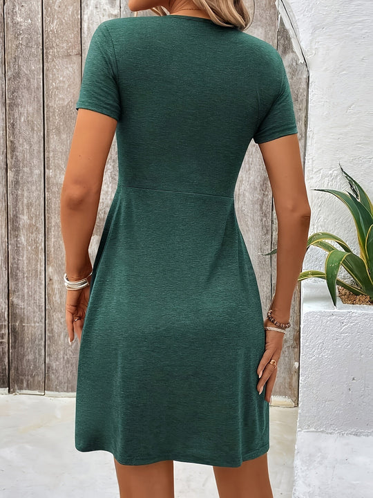 Midi Zomerjurk van Polyester met V - Hals en Gedraaid Front Design - ZovaFashion - Midi Jurk