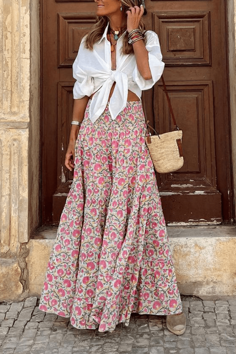 Midi Zomerrok Dames van Polyester met Hoge Taille en Print - Zova - Fashion