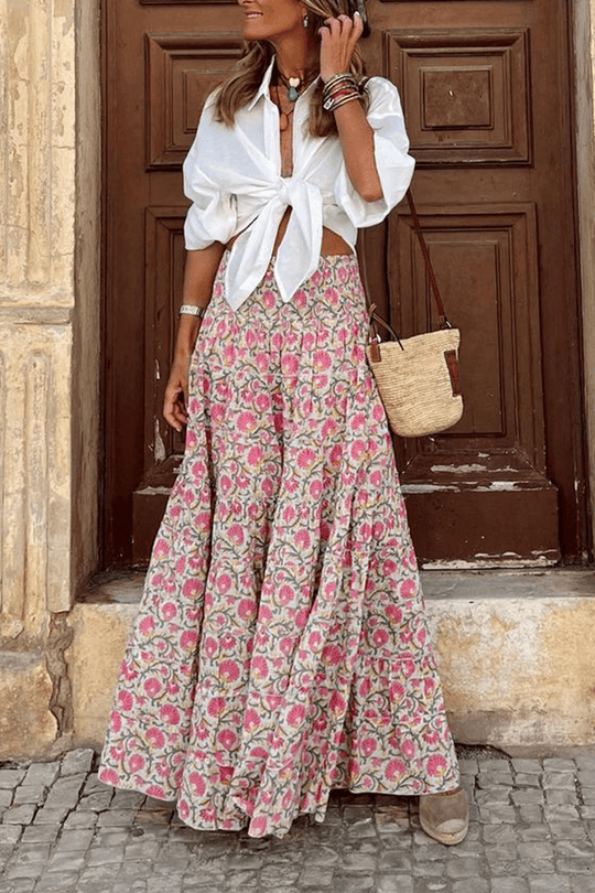 Midi Zomerrok Dames van Polyester met Hoge Taille en Print - Zova - Fashion