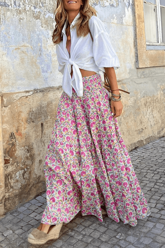Midi Zomerrok Dames van Polyester met Hoge Taille en Print - Zova - Fashion