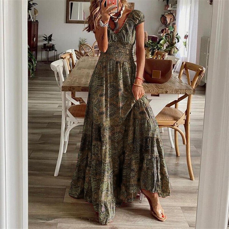 Noa Maxi Zomerjurk Dames in Boho Stijl met Korte Mouwen en Flatterende Pasvorm - Zova - Fashion