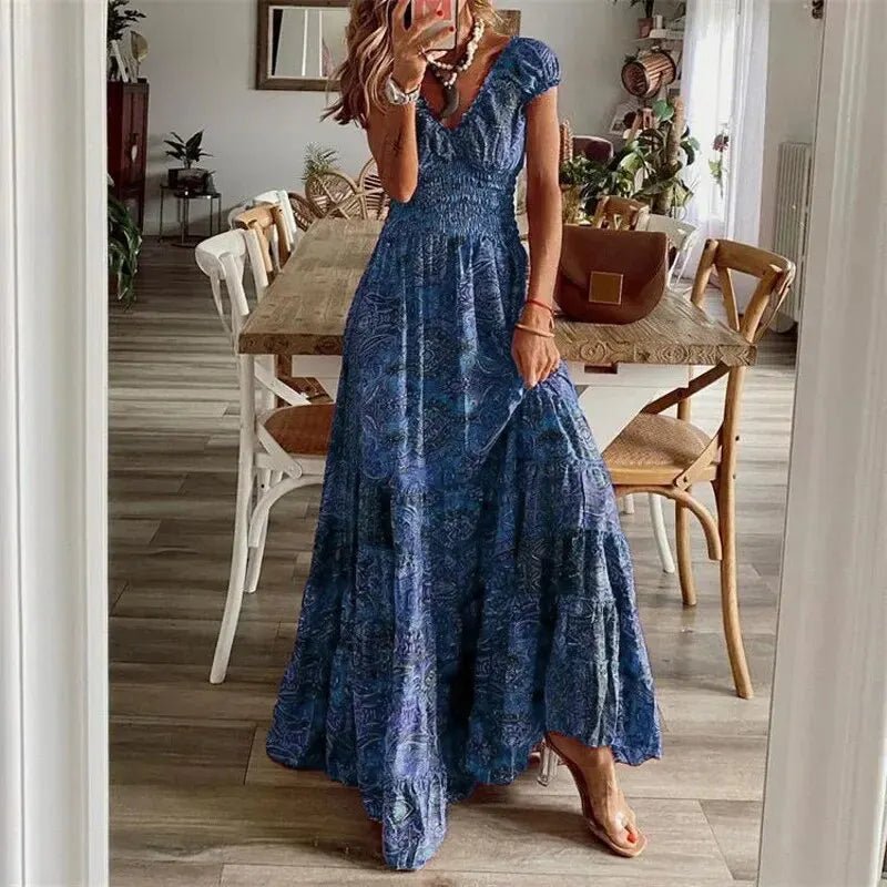 Noa Maxi Zomerjurk Dames in Boho Stijl met Korte Mouwen en Flatterende Pasvorm - Zova - Fashion